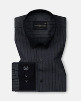 Bexlay Grey Black Cuff Collar Oxford Stripes Shirt