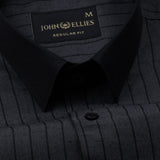 Bexlay Grey Black Cuff Collar Oxford Stripes Shirt