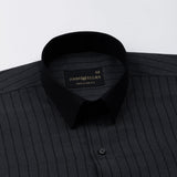 Bexlay Grey Black Cuff Collar Oxford Stripes Shirt