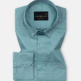 Dezore Teal Plain Button Down Cotton Shirt - John Ellies