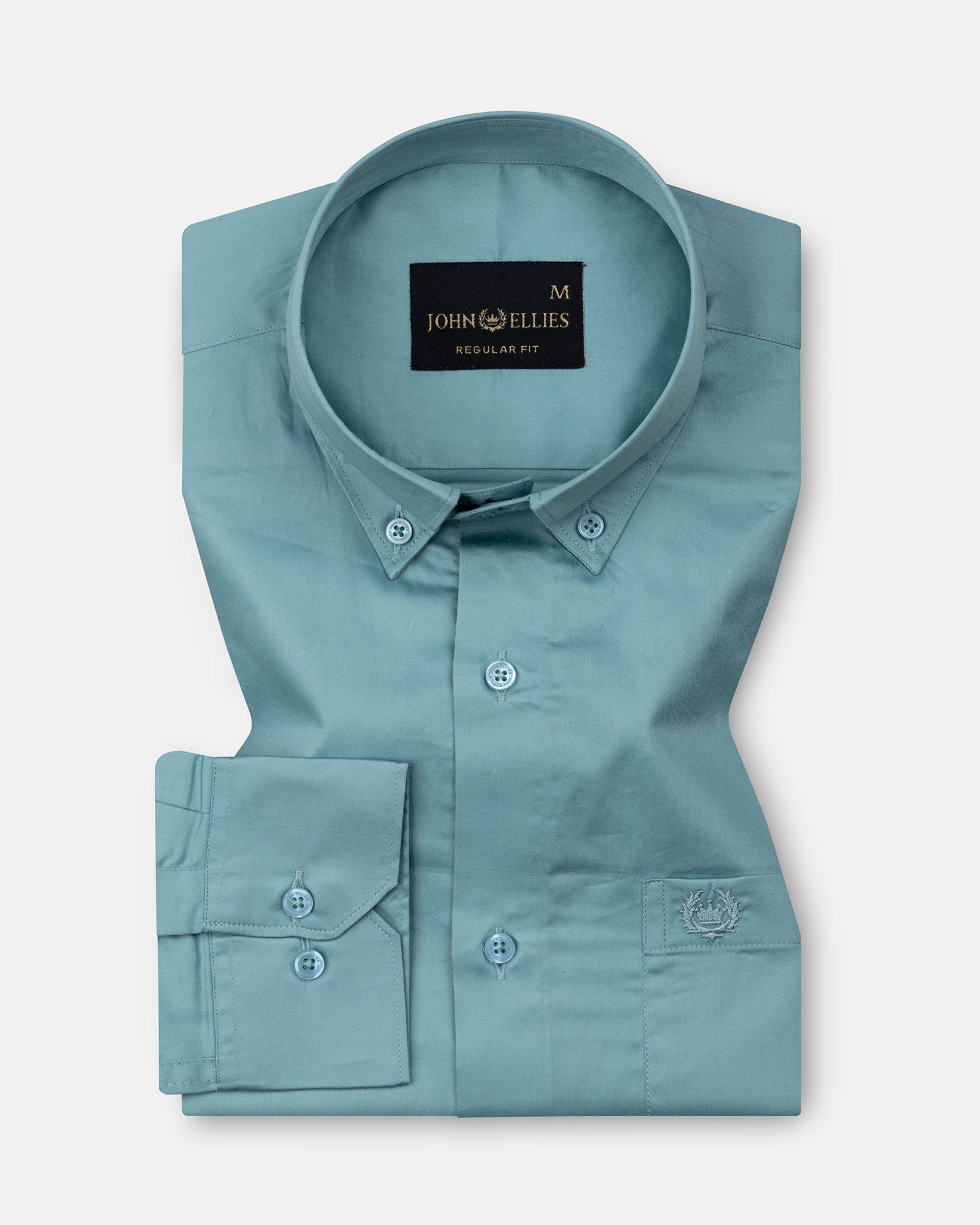 Dezore Teal Plain Button Down Cotton Shirt - John Ellies