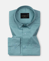 Dezore Teal Plain Button Down Cotton Shirt