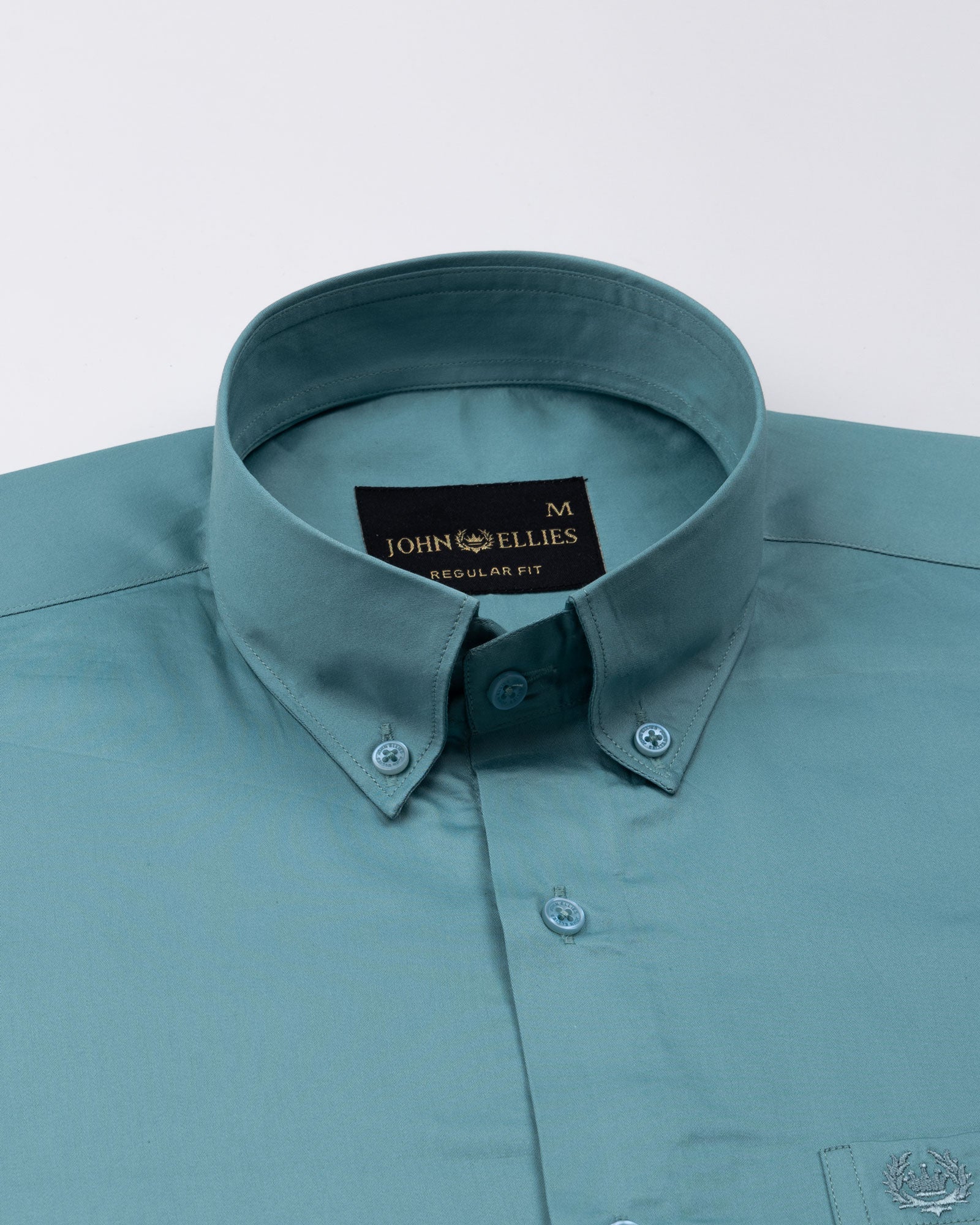 Dezore Teal Plain Button Down Cotton Shirt - John Ellies