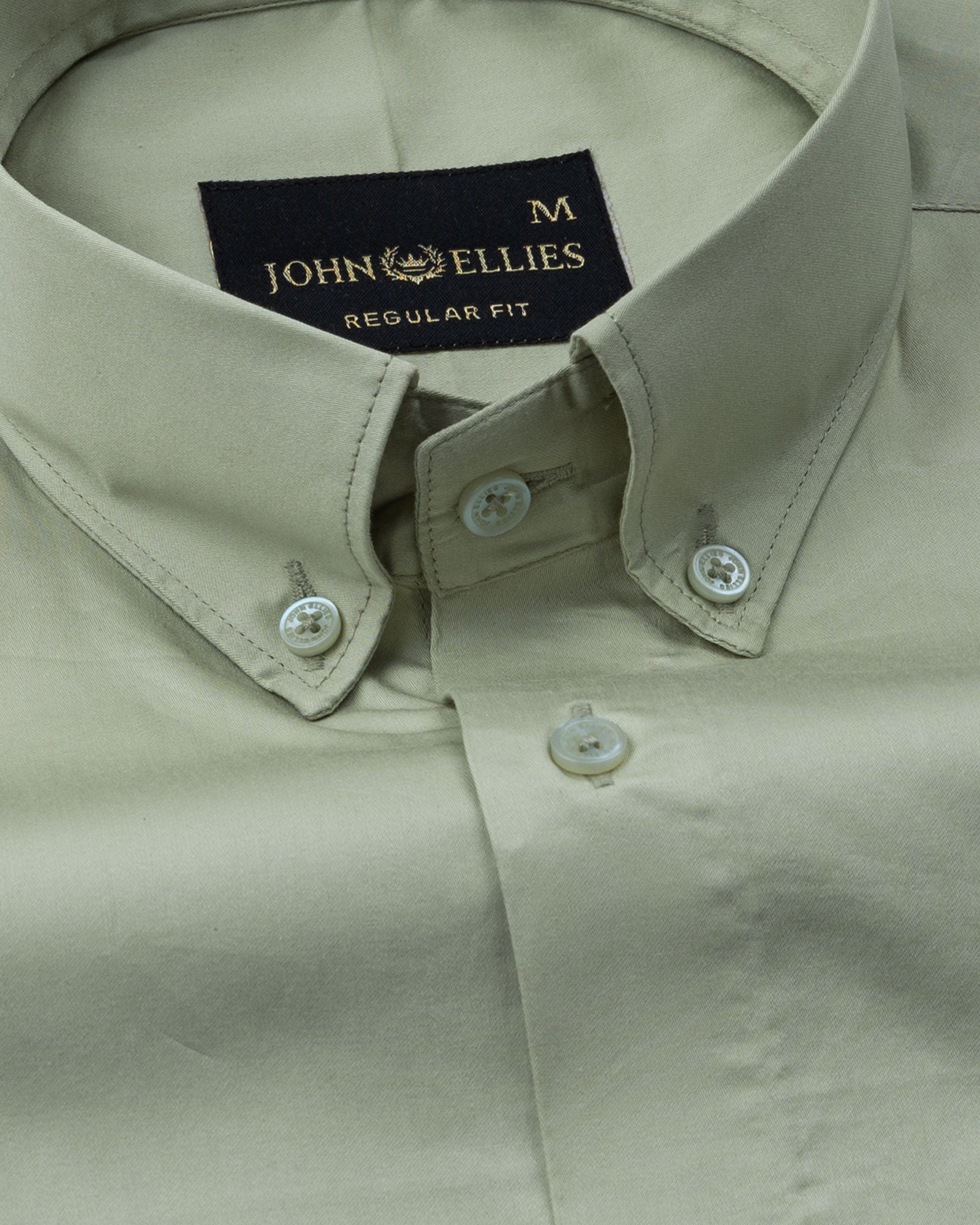 Dezore Olive Plain Button Down Cotton Shirt - John Ellies