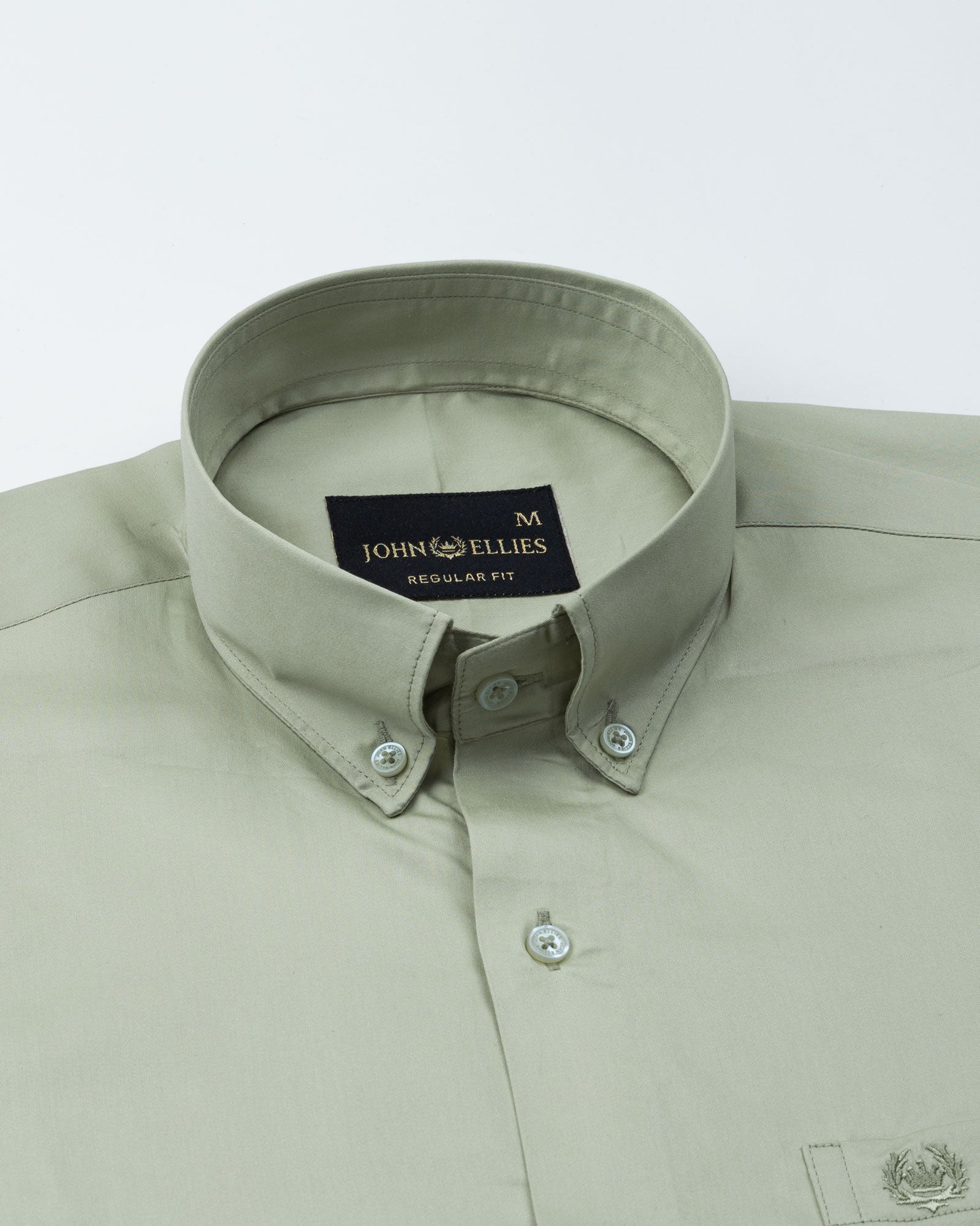 Dezore Olive Plain Button Down Cotton Shirt - John Ellies