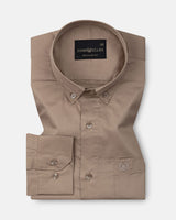 Dezore Brown Plain Button Down Cotton Shirt