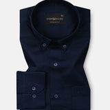 Dezore Navy Blue Plain Button Down Cotton Shirt - John Ellies