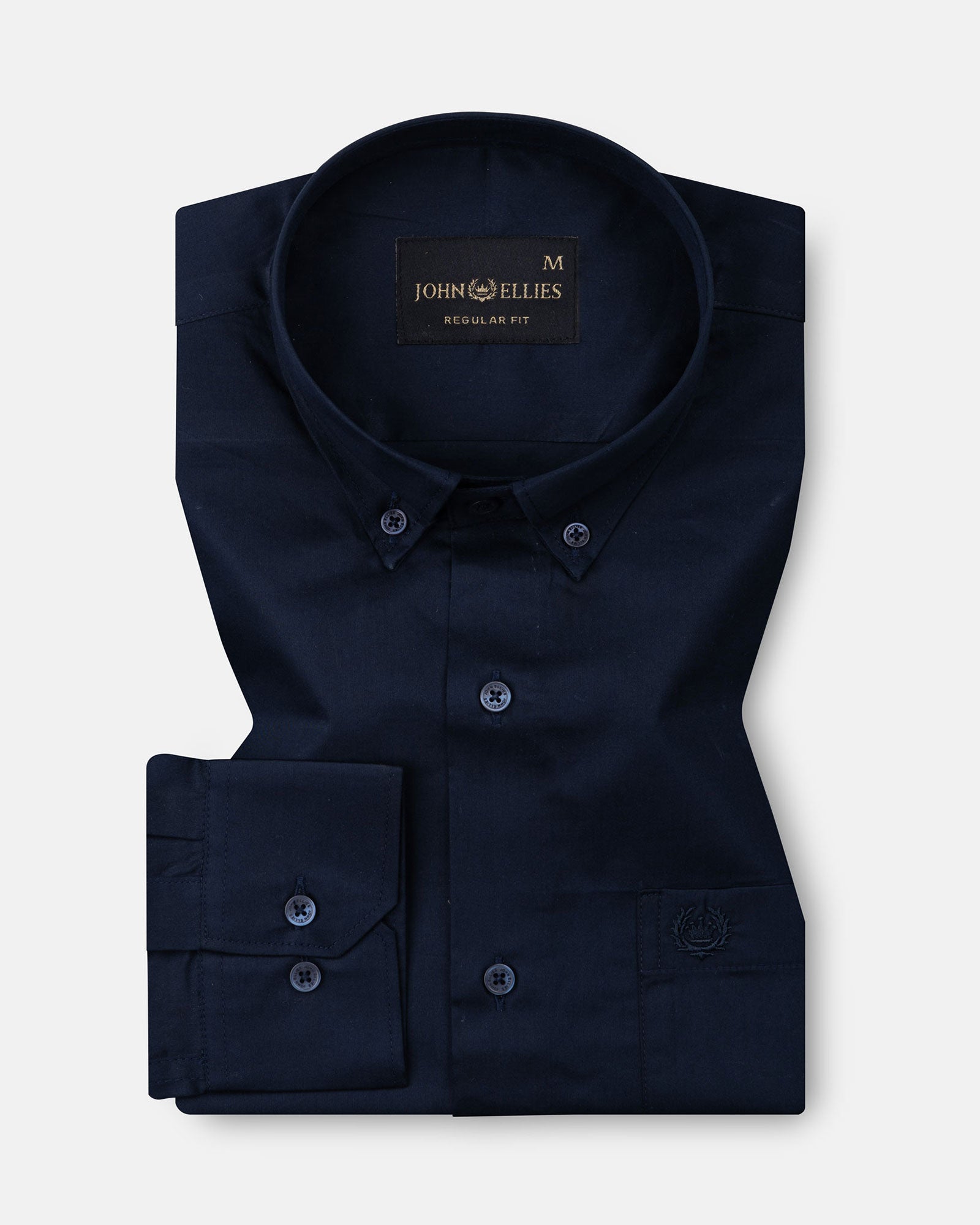 Dezore Navy Blue Plain Button Down Cotton Shirt - John Ellies