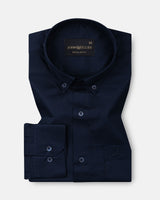 Dezore Navy Blue Plain Button Down Cotton Shirt