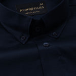 Dezore Navy Blue Plain Button Down Cotton Shirt - John Ellies