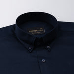 Dezore Navy Blue Plain Button Down Cotton Shirt - John Ellies