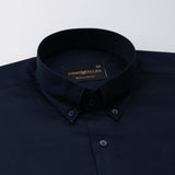 Dezore Navy Blue Plain Button Down Cotton Shirt - John Ellies