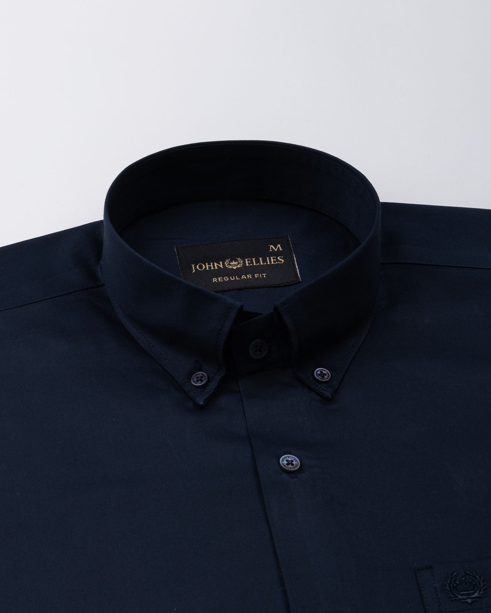 Dezore Navy Blue Plain Button Down Cotton Shirt - John Ellies