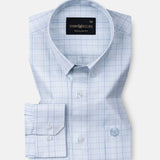 Pralog Ice Blue Check Cotton Shirt - John Ellies