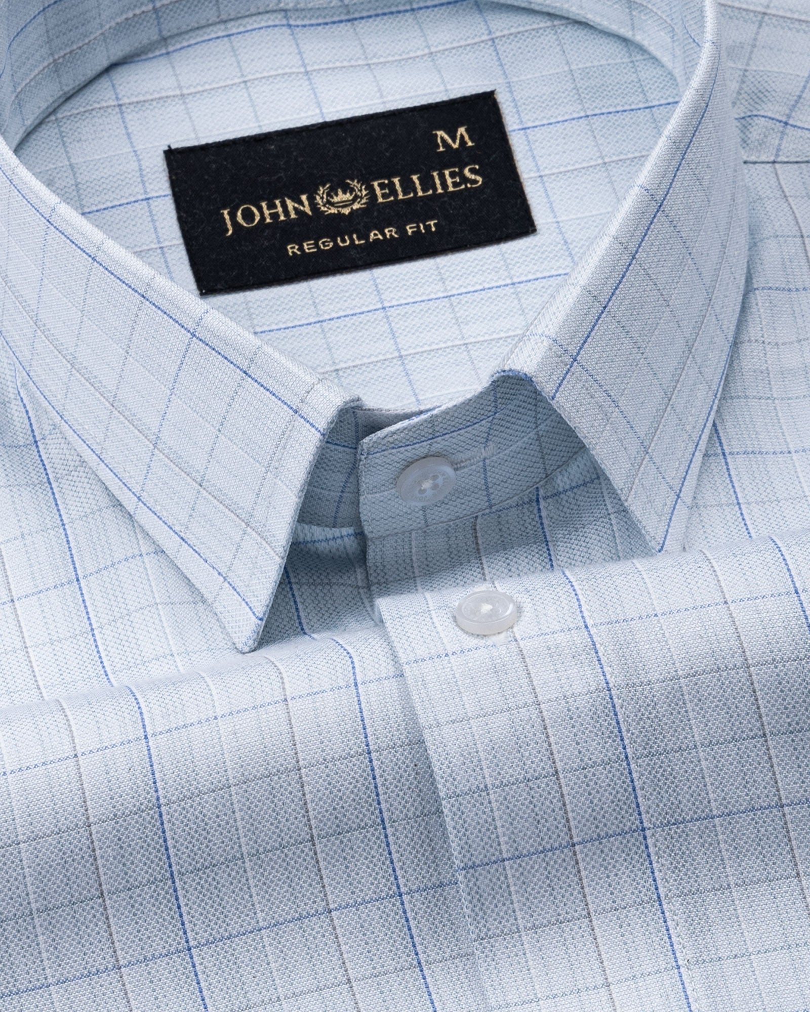 Pralog Ice Blue Check Cotton Shirt - John Ellies