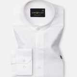 Dastiny White Plain Mandarin Luxurious Linen Shirt - John Ellies