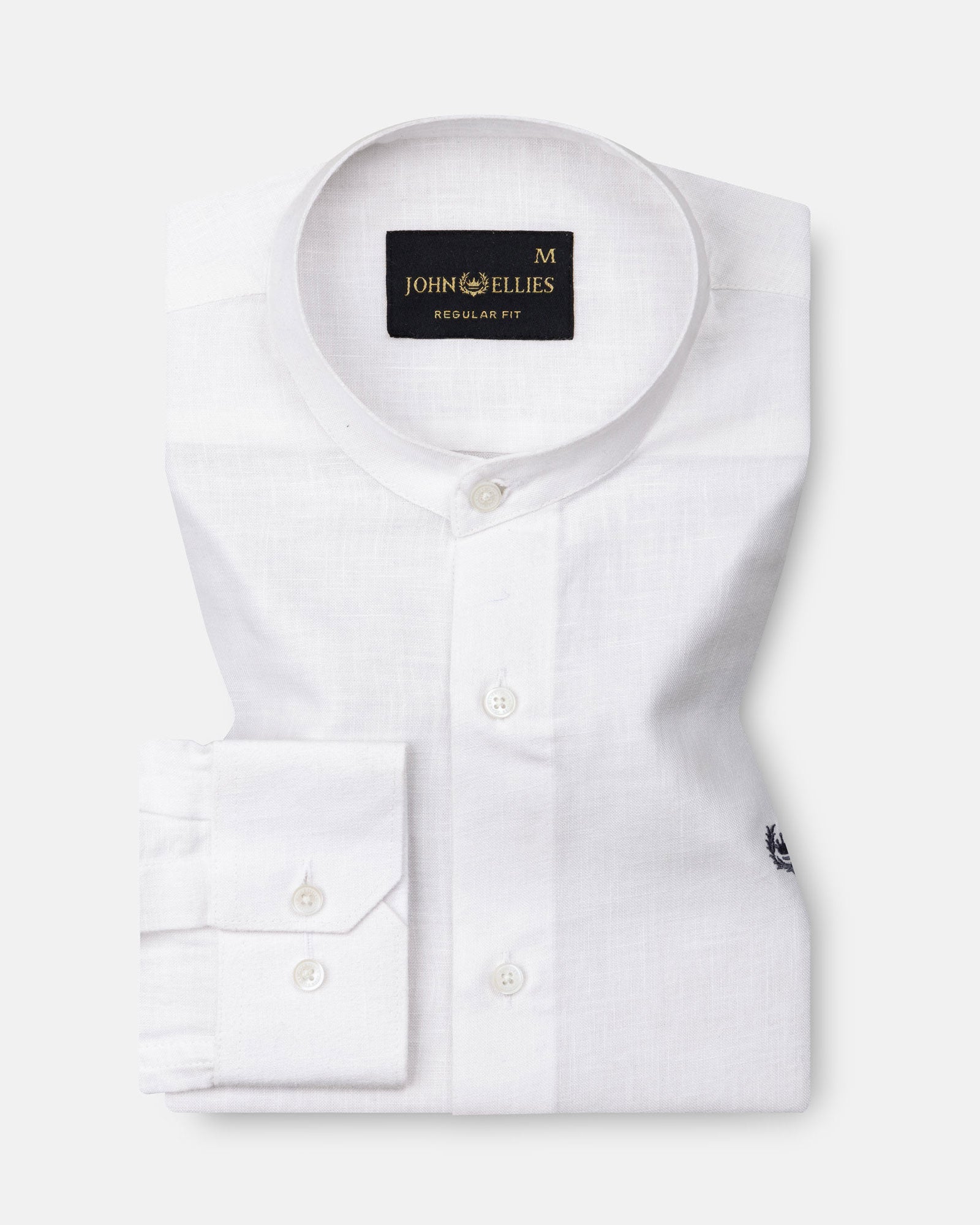 Dastiny White Plain Mandarin Luxurious Linen Shirt - John Ellies