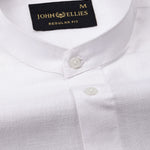 Dastiny White Plain Mandarin Luxurious Linen Shirt - John Ellies