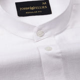 Dastiny White Plain Mandarin Luxurious Linen Shirt - John Ellies