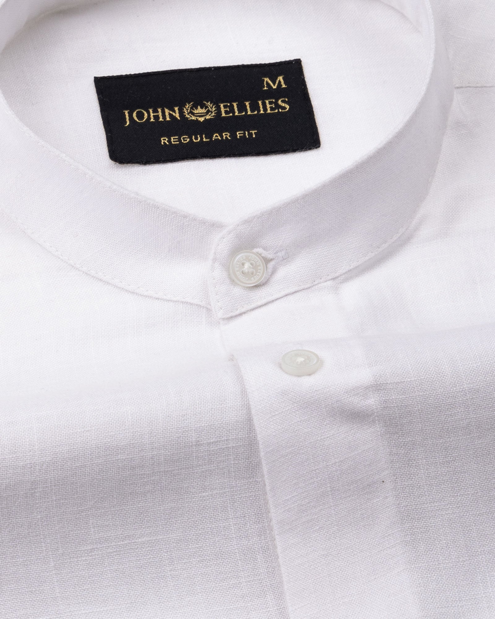 Dastiny White Plain Mandarin Luxurious Linen Shirt - John Ellies