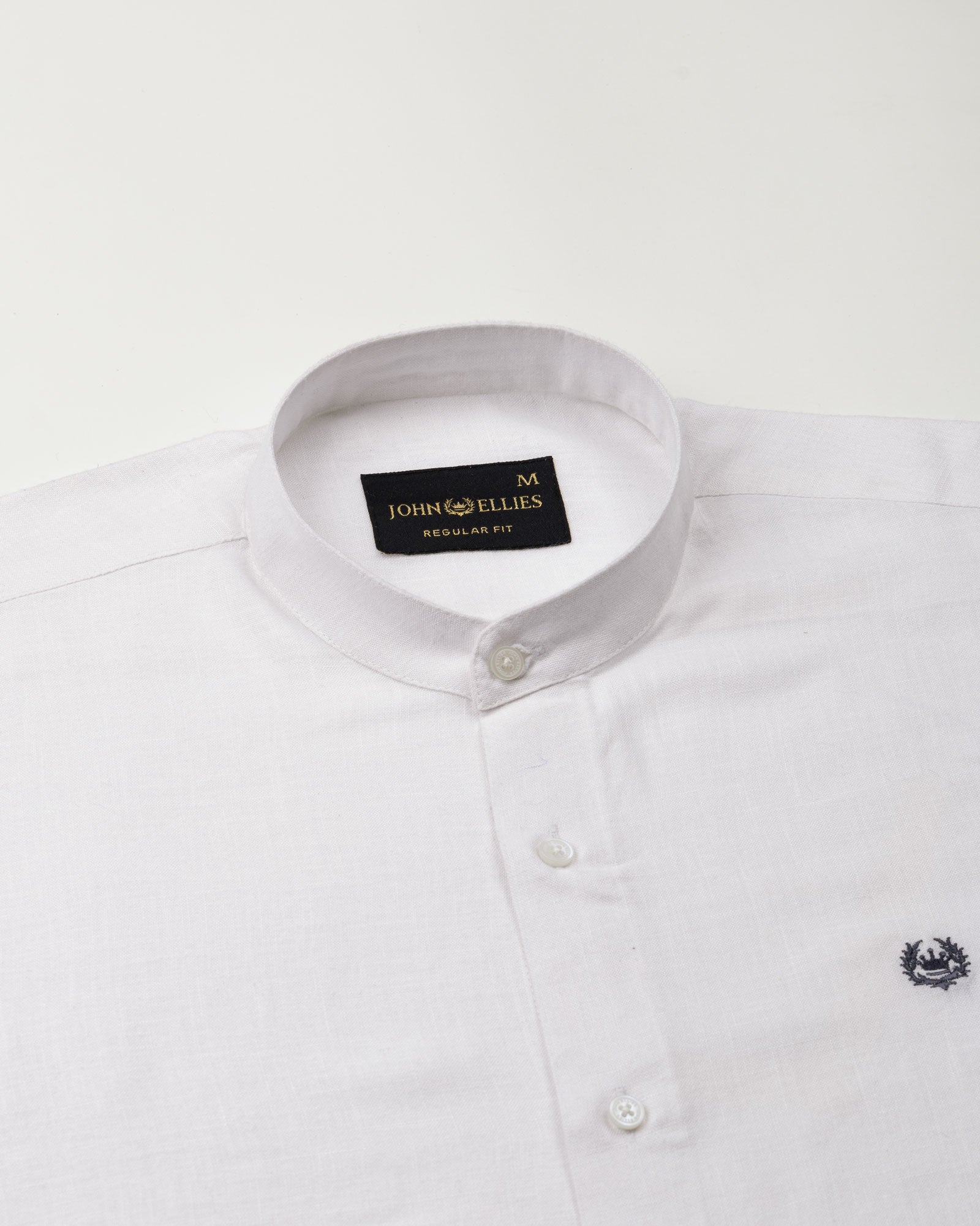 Dastiny White Plain Mandarin Luxurious Linen Shirt - John Ellies