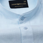 Dastiny Sky Blue Plain Mandarin Luxurious Linen Shirt - John Ellies