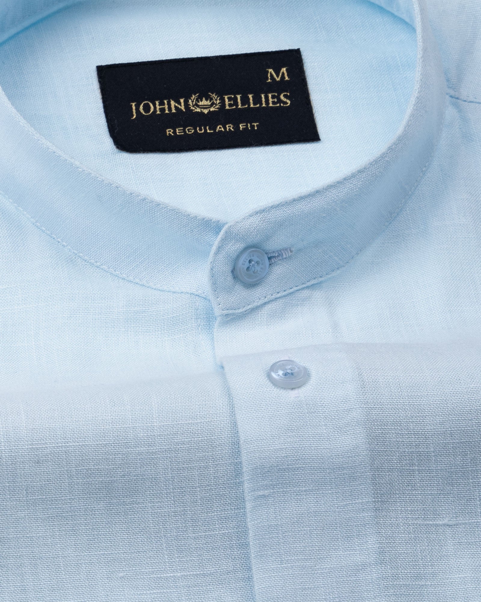 Dastiny Sky Blue Plain Mandarin Luxurious Linen Shirt - John Ellies