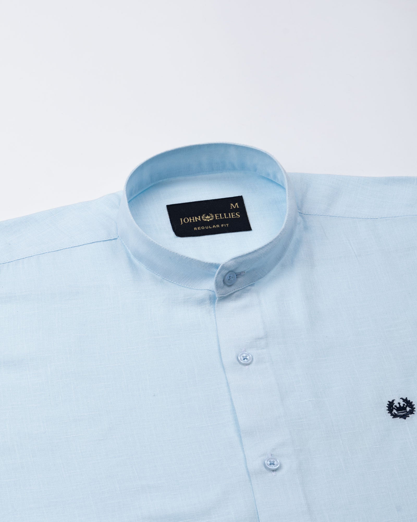 Dastiny Sky Blue Plain Mandarin Luxurious Linen Shirt - John Ellies