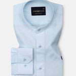 Dastiny Sky Blue Plain Mandarin Luxurious Linen Shirt - John Ellies