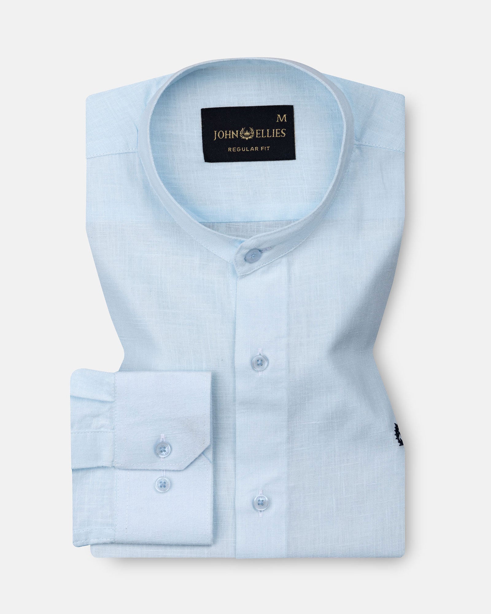 Dastiny Sky Blue Plain Mandarin Luxurious Linen Shirt - John Ellies