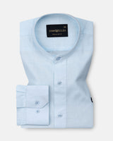 Dastiny Sky Blue Plain Mandarin Luxurious Linen Shirt