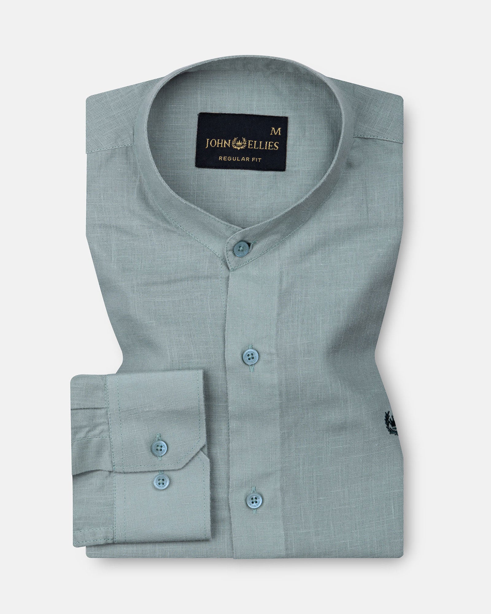 Dastiny Olive Plain Mandarin Luxurious Linen Shirt - John Ellies