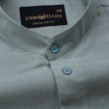 Dastiny Olive Plain Mandarin Luxurious Linen Shirt - John Ellies