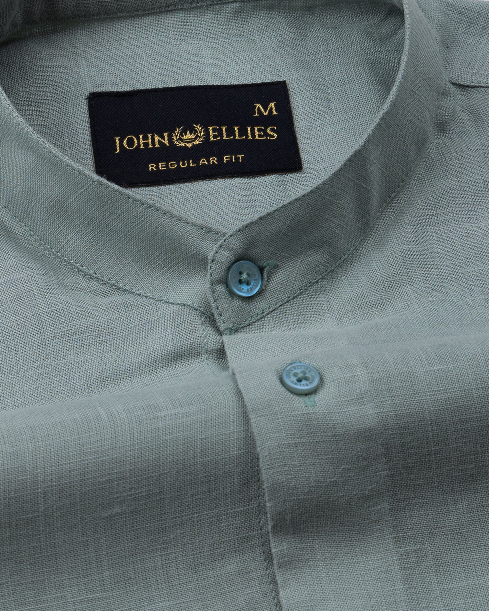 Dastiny Olive Plain Mandarin Luxurious Linen Shirt - John Ellies