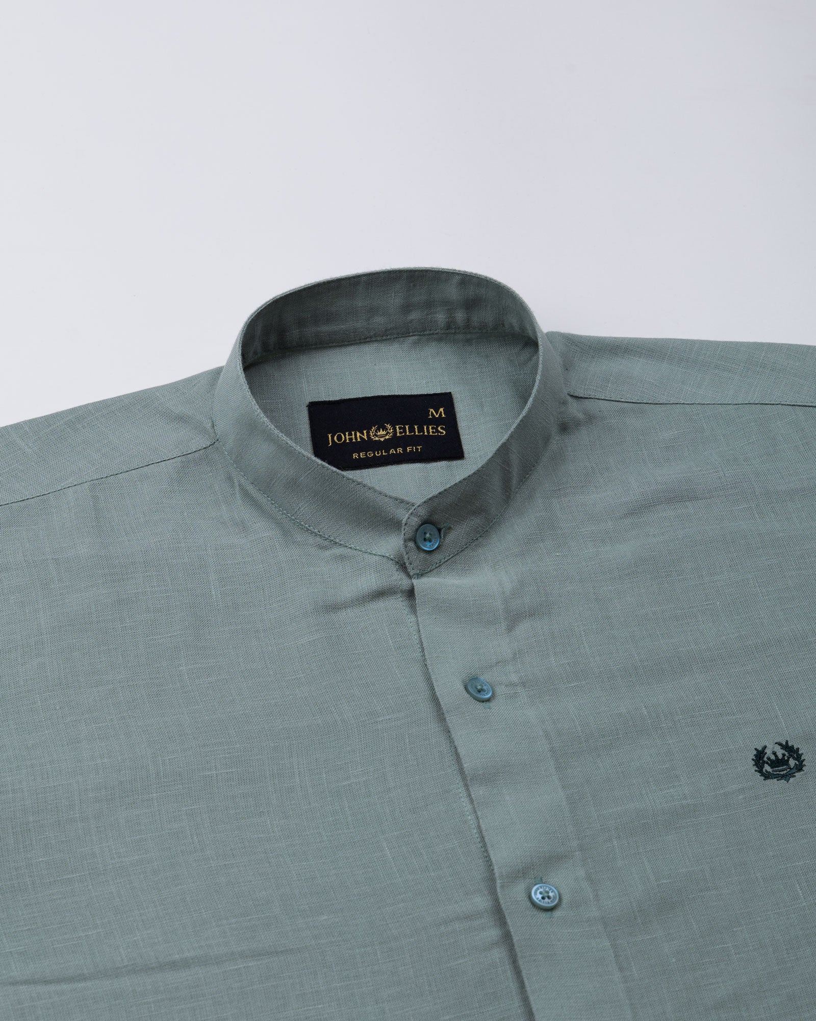Dastiny Olive Plain Mandarin Luxurious Linen Shirt - John Ellies