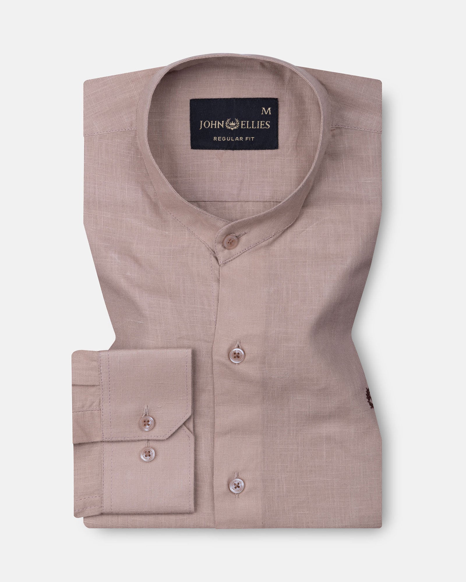 Dastiny Brown Plain Mandarin Luxurious Linen Shirt - John Ellies