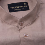 Dastiny Brown Plain Mandarin Luxurious Linen Shirt - John Ellies