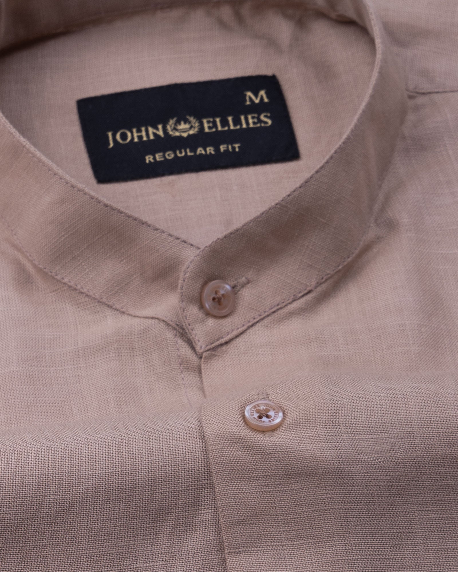 Dastiny Brown Plain Mandarin Luxurious Linen Shirt - John Ellies