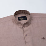 Dastiny Brown Plain Mandarin Luxurious Linen Shirt - John Ellies