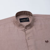 Dastiny Brown Plain Mandarin Luxurious Linen Shirt - John Ellies
