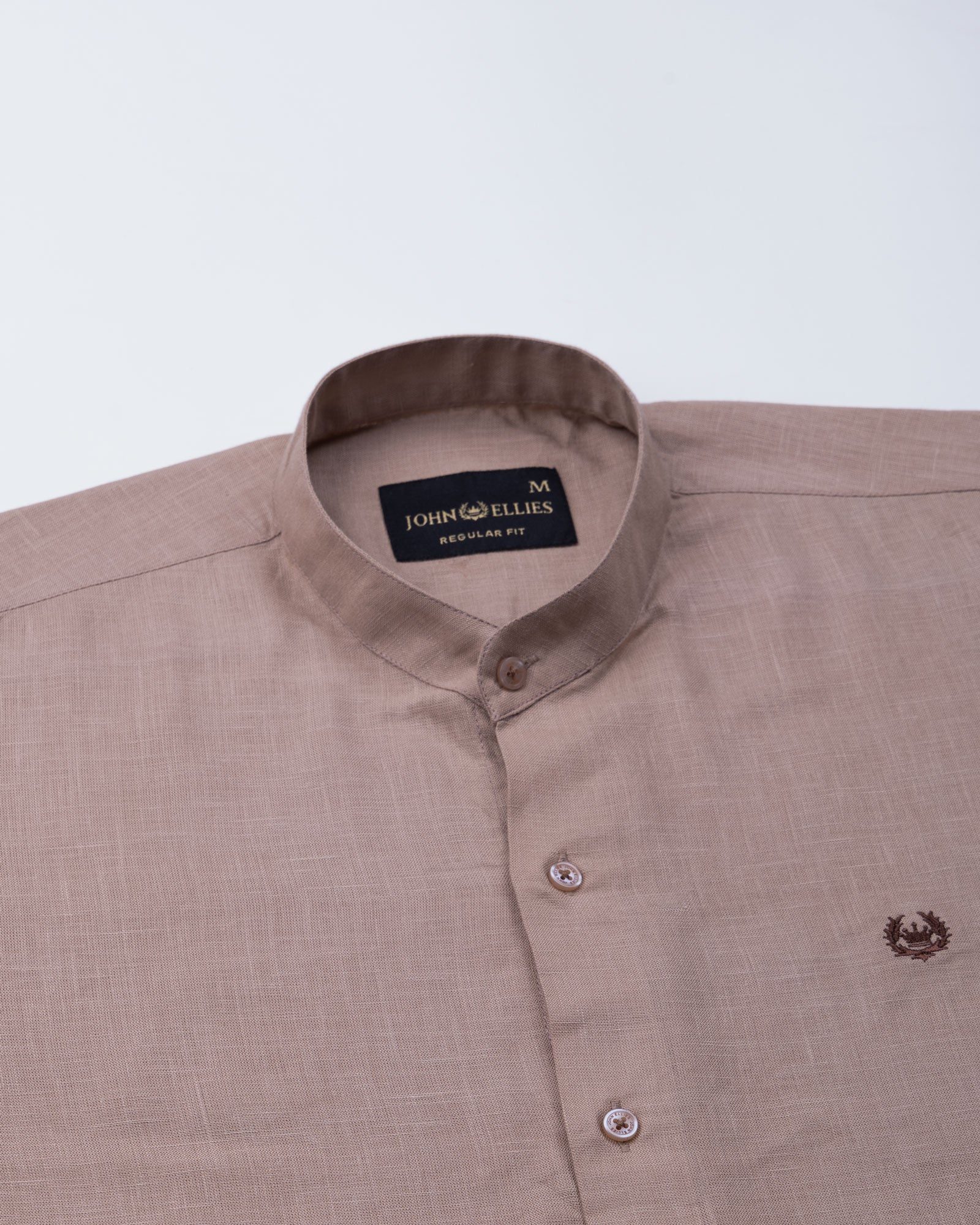 Dastiny Brown Plain Mandarin Luxurious Linen Shirt - John Ellies