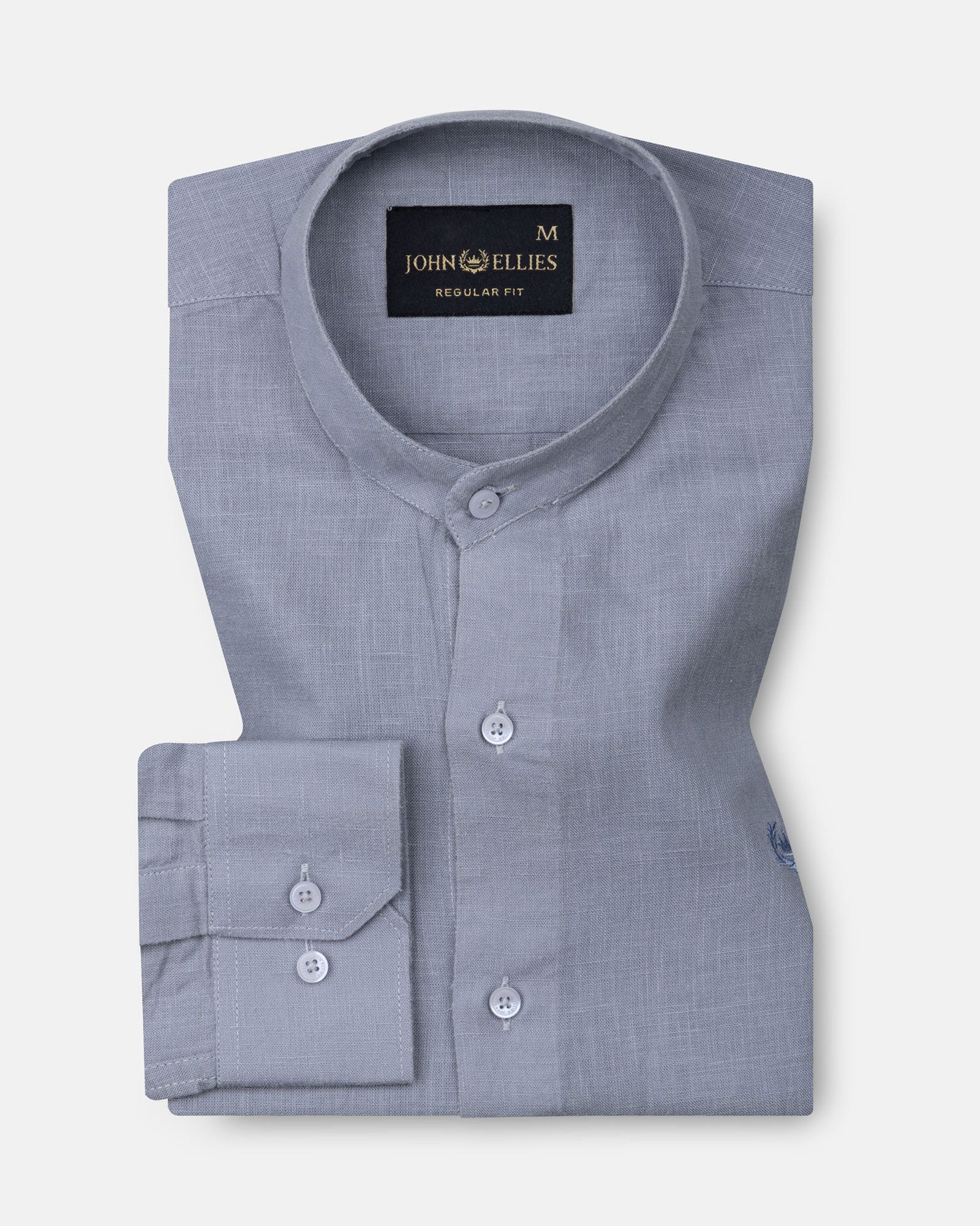 Dastiny Grey Plain Mandarin Luxurious Linen Shirt - John Ellies