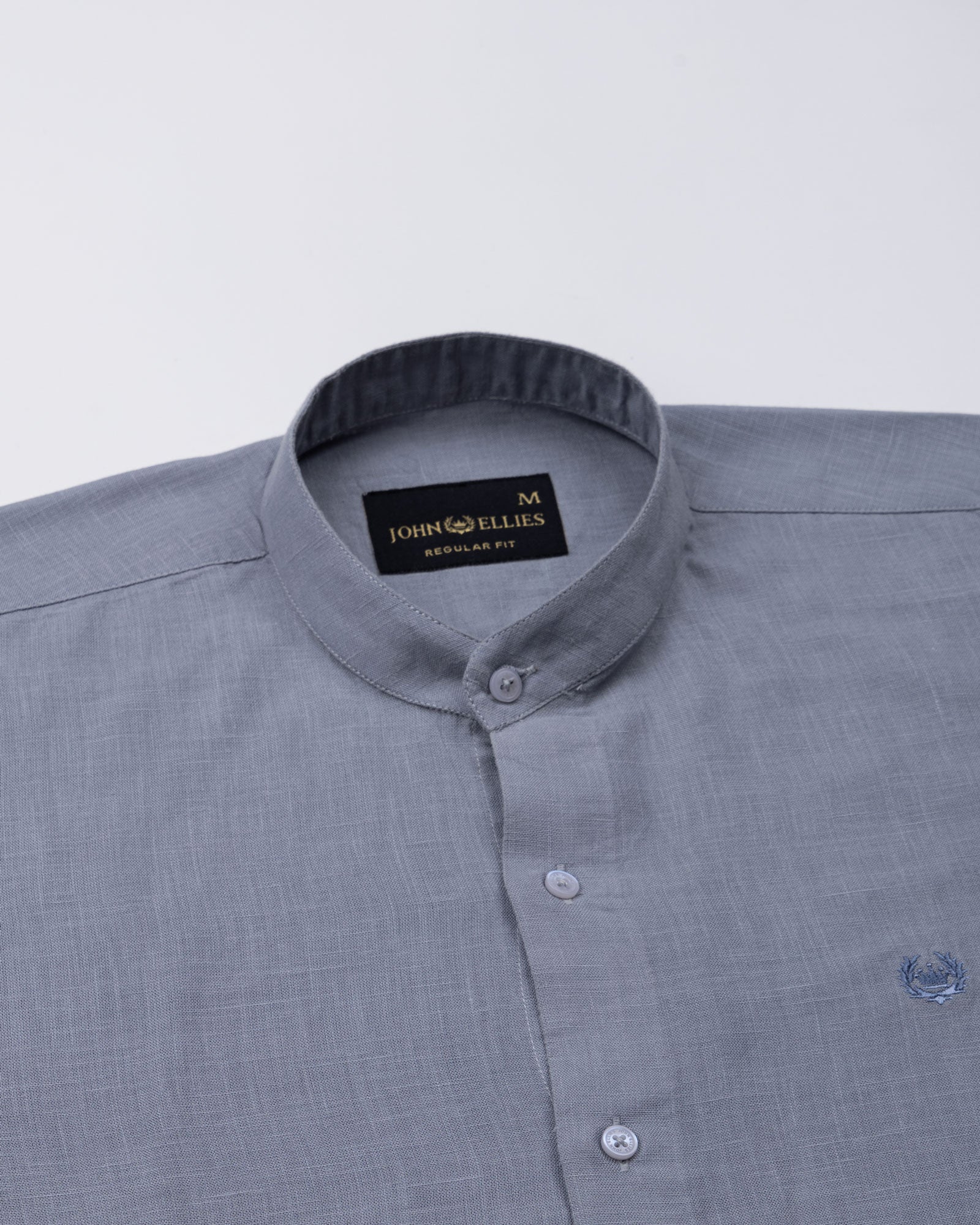 Dastiny Grey Plain Mandarin Luxurious Linen Shirt - John Ellies
