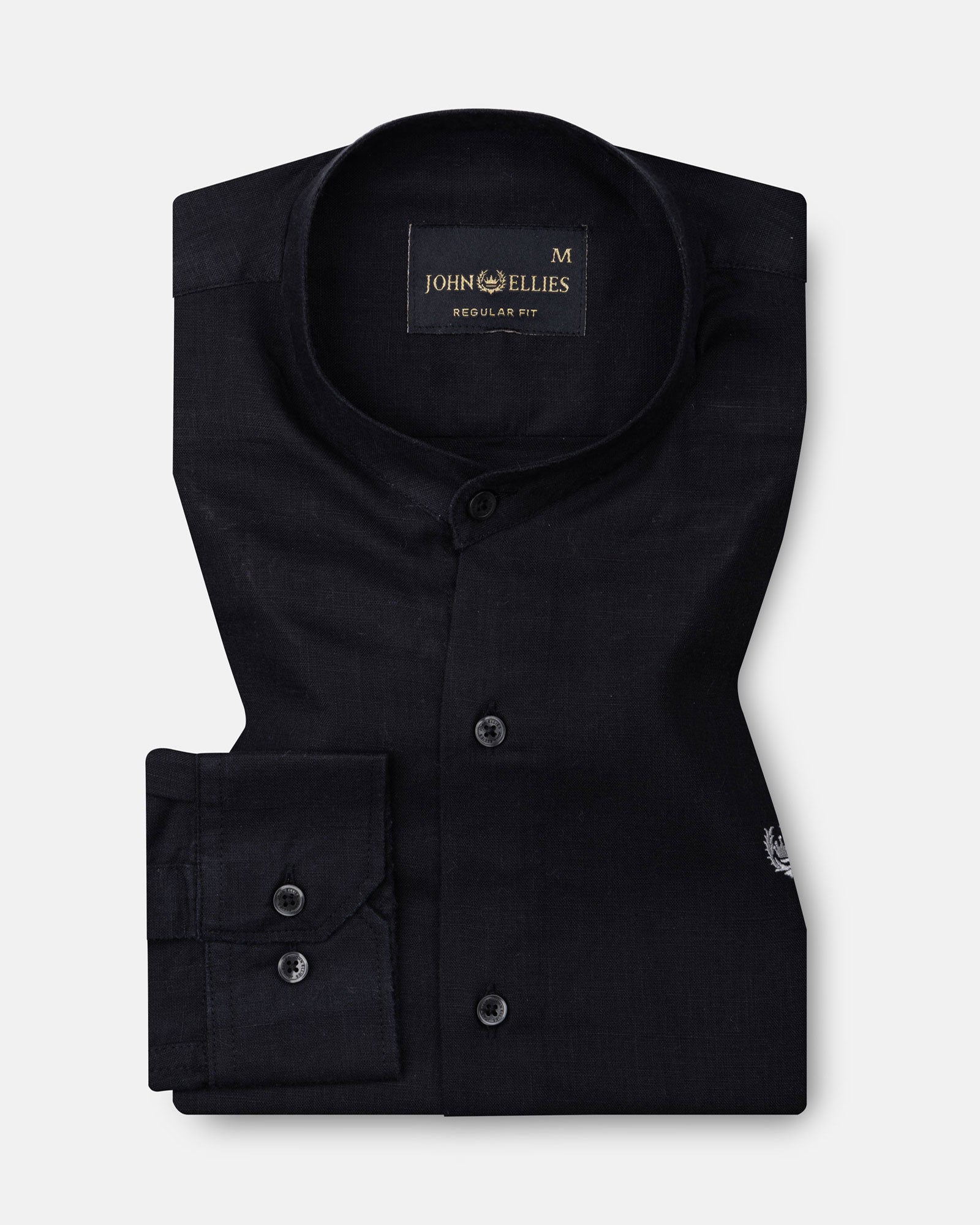 Dastiny Black Plain Mandarin Luxurious Linen Shirt - John Ellies