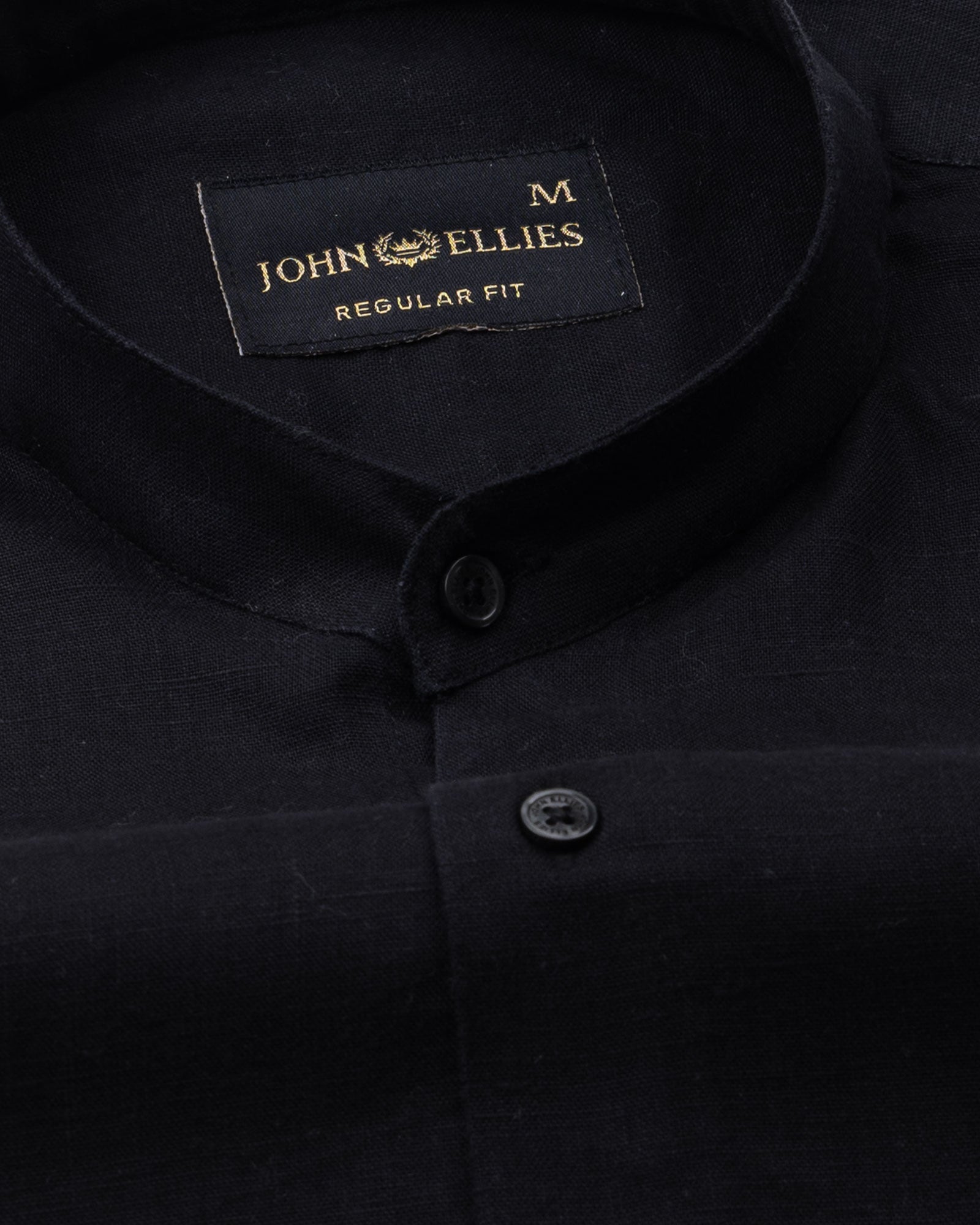 Dastiny Black Plain Mandarin Luxurious Linen Shirt - John Ellies