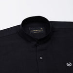 Dastiny Black Plain Mandarin Luxurious Linen Shirt - John Ellies