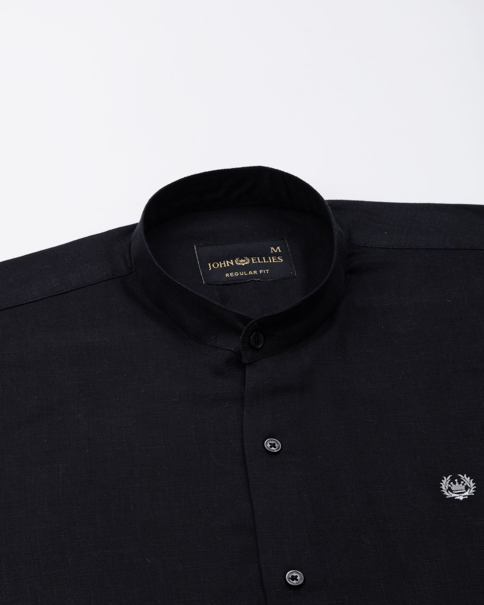 Dastiny Black Plain Mandarin Luxurious Linen Shirt - John Ellies