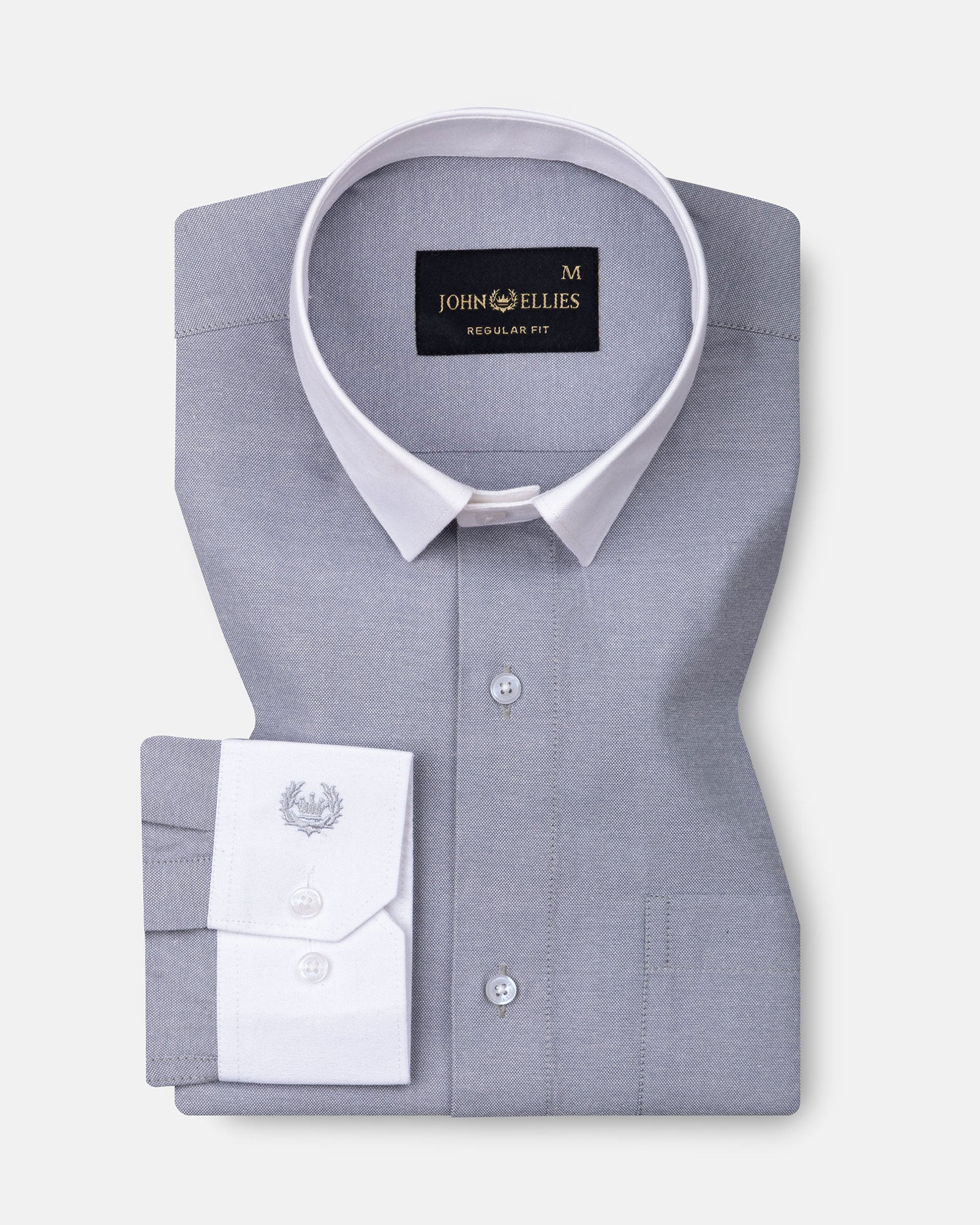 Regenc Silver White Cuff Collar Oxford Cotton Shirt - John Ellies