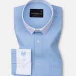 Regenc Sky Blue White Cuff Collar Oxford Cotton Shirt - John Ellies