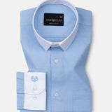 Regenc Sky Blue White Cuff Collar Oxford Cotton Shirt - John Ellies